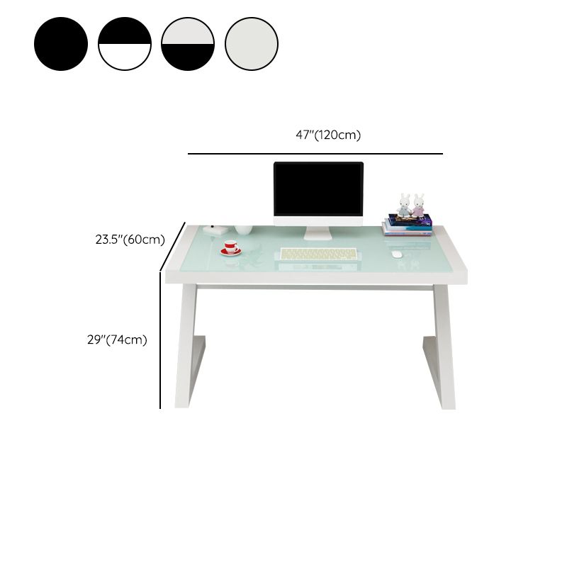 Contemporary Office Desk Glass Top Antique Finish Computer Desk