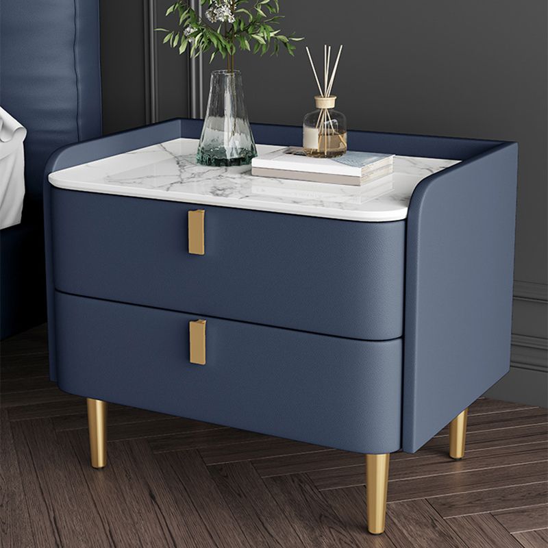 Classic Glam Bed Nightstand Stone Bedside Cabinet with Drawers