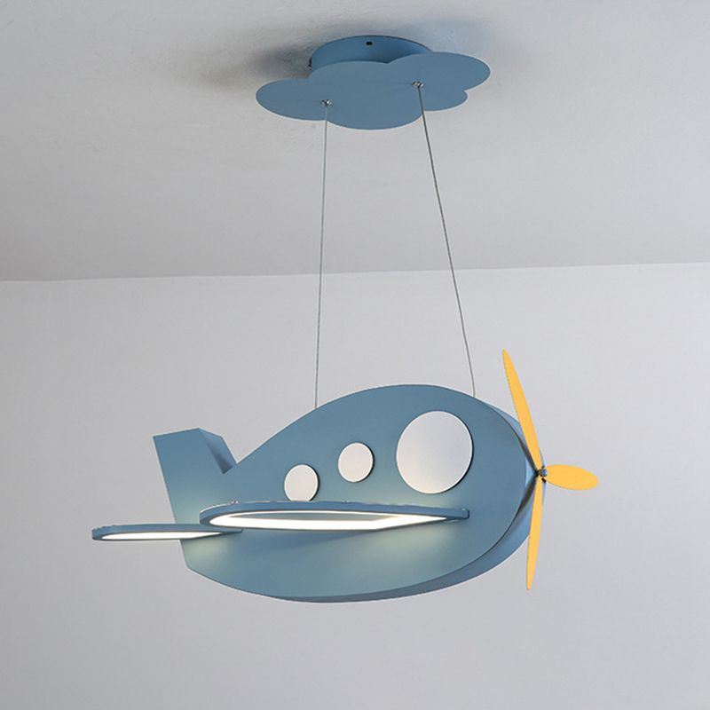 Airplane Shaped Baby Room Chandelier Metallic LED Cartoon Ceiling Suspension Lamp