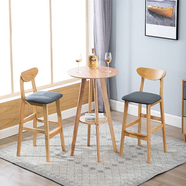 Scandinavian Oak Wood Upholstered Barstool Matte Finish Footrest Stool