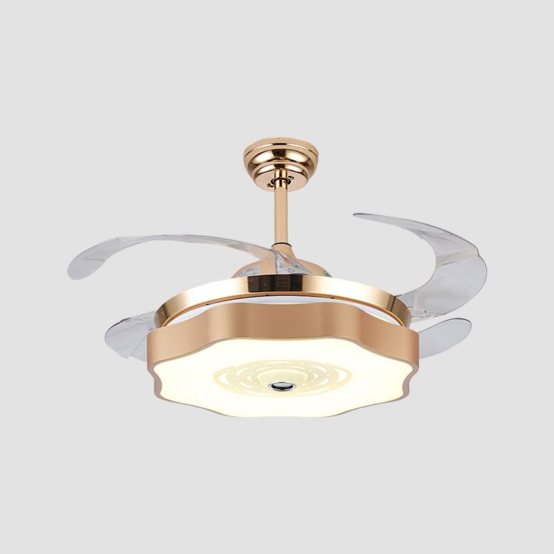 Acrylic Bloom Ceiling Flush Modernist Gold 4 Blades LED Hanging Fan Light, 42" Width