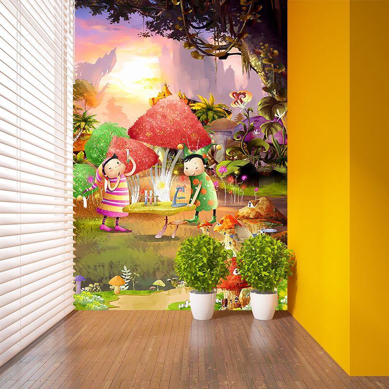 Fantasy Fairy Tale Mural Wallpaper for Baby Room Customized Wall Decor in Pink-Yellow-Green