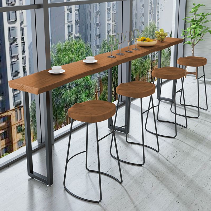 Modern Wood and Metal Bistro Accent Dining Table Sled Indoor Patio Bar Table