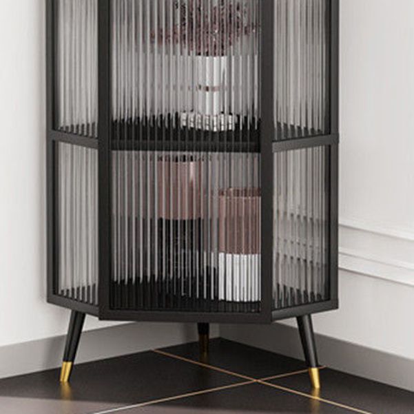 Contemporary Metal Curio Cabinet Glass Doors Storage Cabinet for Dining Room