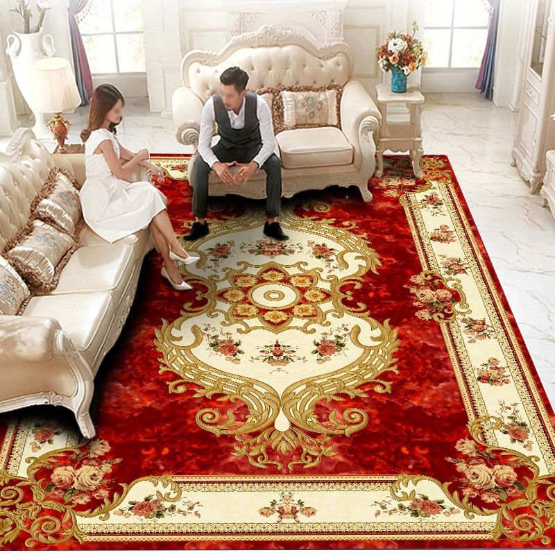 Traditional Rug Retro Medallion Print Carpet Polyester Stain Resistant Area Rug for Living Room