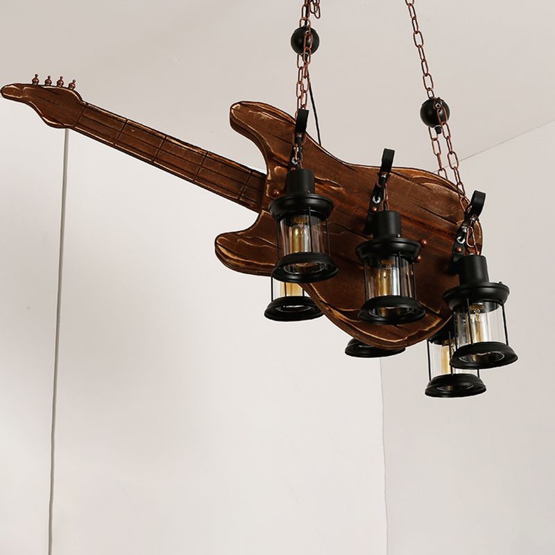 Retro Industrial Style Musical Instrument Chandelier Wood Pendant Ceiling Lights for Restaurant