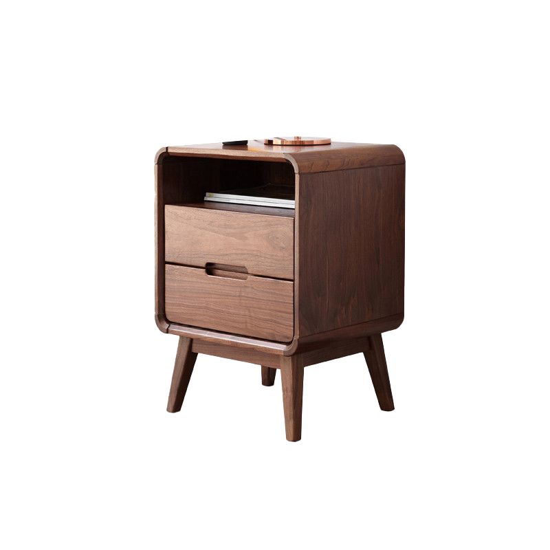 Solid Wood Storage Kids Bedside Table Brown Flat Top with Drawers