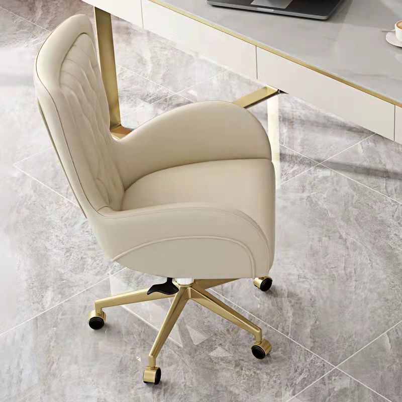 Contemporary Upholstered Swivel Chair Faux Leather White Desk Chair