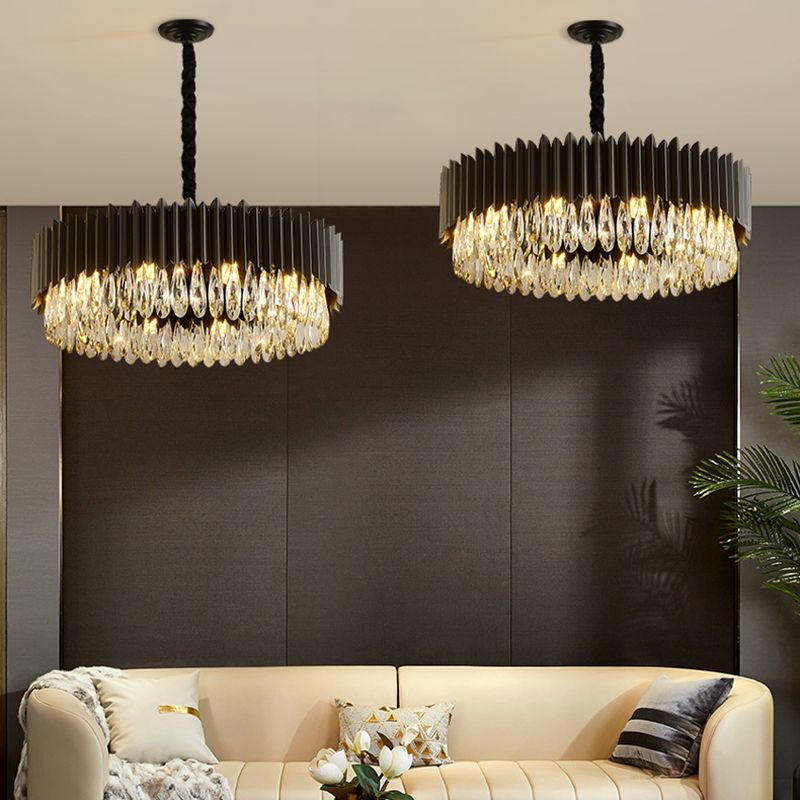 Black Pendant Light Modern Style Metal Crystal Chandelier Light for Living Room