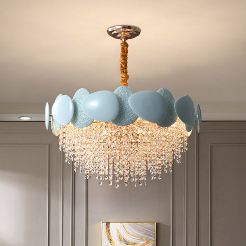 Cascading Hanging Chandelier Traditionary 9 Heads Clear Crystal Suspension Pendant Light