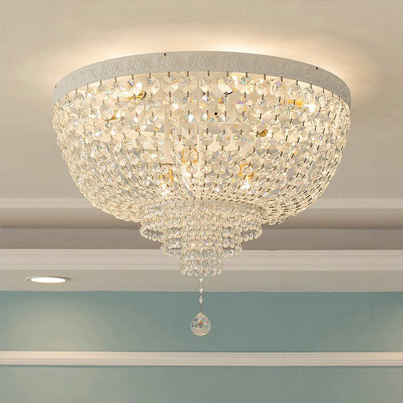 Beaded Flushmount Lighting Minimalist Clear Crystal 12"/16"/19.5" Wide 1 Light Ceiling Fixture for Living Room