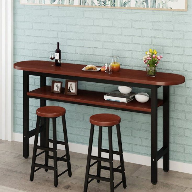 40-inch Height Bar Table Industrial Style Double-deck Wood Top Bar Table, Only Table