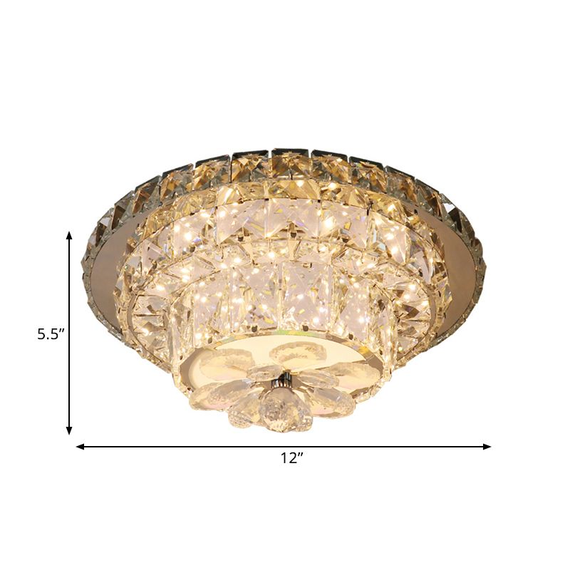 Tapered Porch Flush Mount Contemporary Clear Cut Crystal Blocks LED Nickel Ceiling Light Fixture