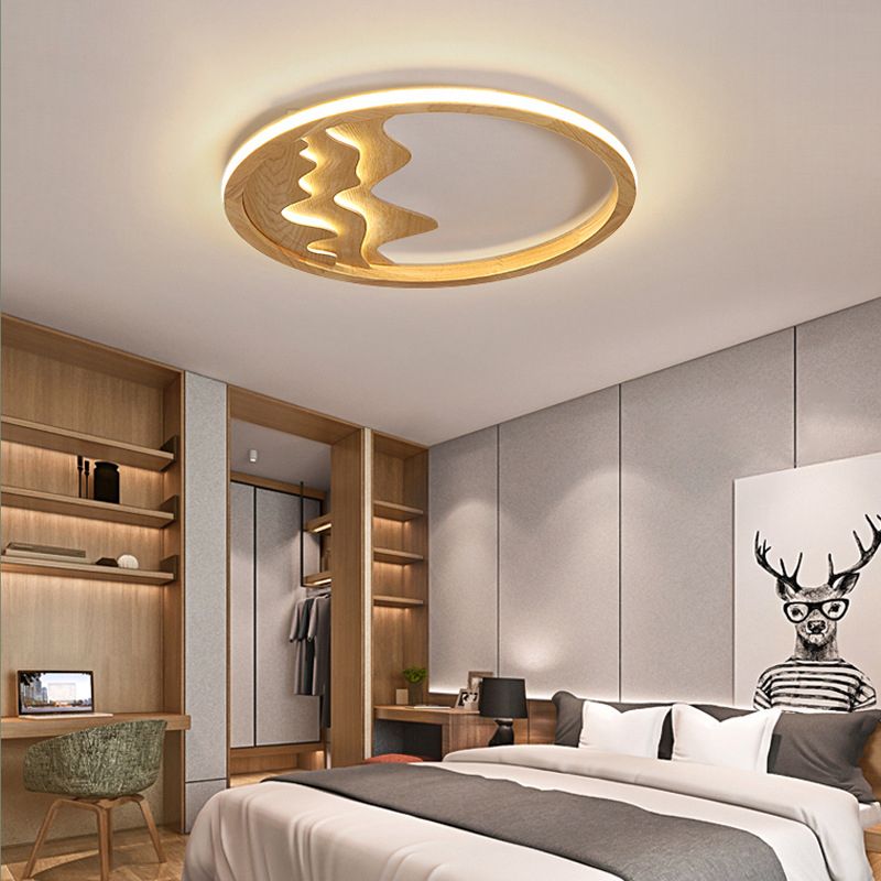 Log Color LED Ceiling Fixture in Modern Simplicity Wooden Circular Flush Mount