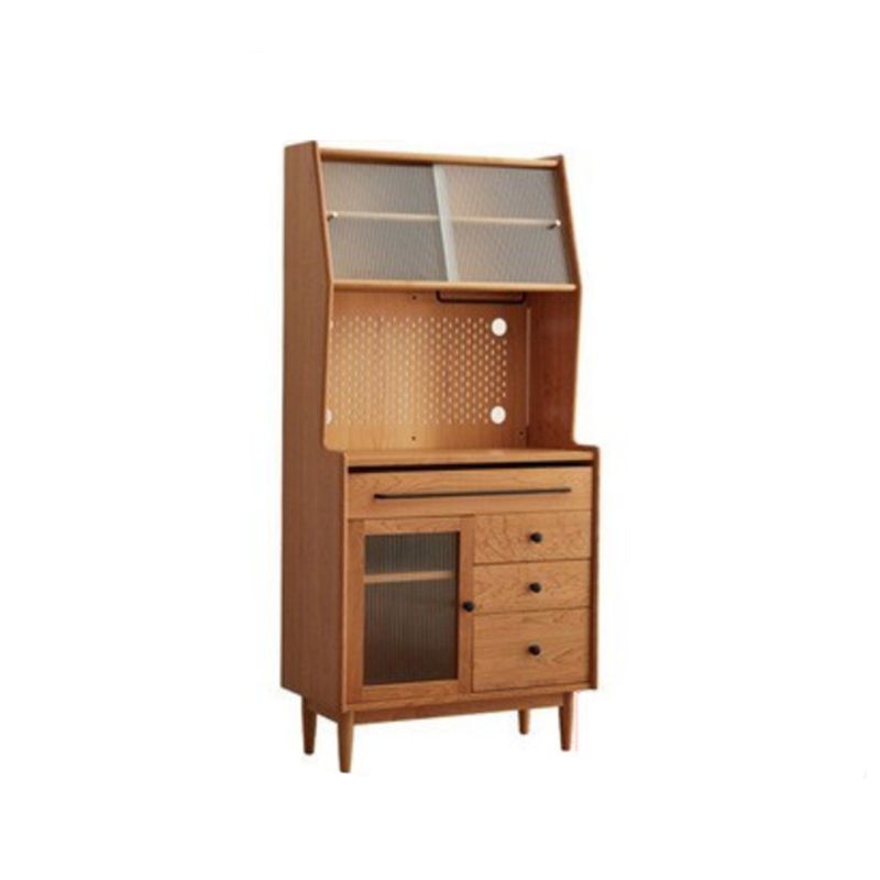 Contemporary Dining Hutch Pine Glass Doors Buffet Cabinet for Living Room