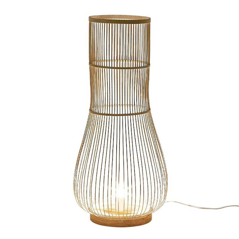 Fish Trap Bamboo Standing Light Minimalist Single-Bulb Brown Floor Lighting for Restaurant