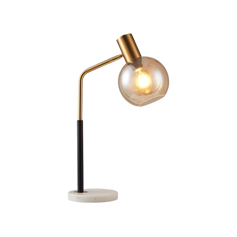 Globe Reading Book Light Post Modern White/Amber Glass 1-Head Black and Gold Table Lamp with Marble Base