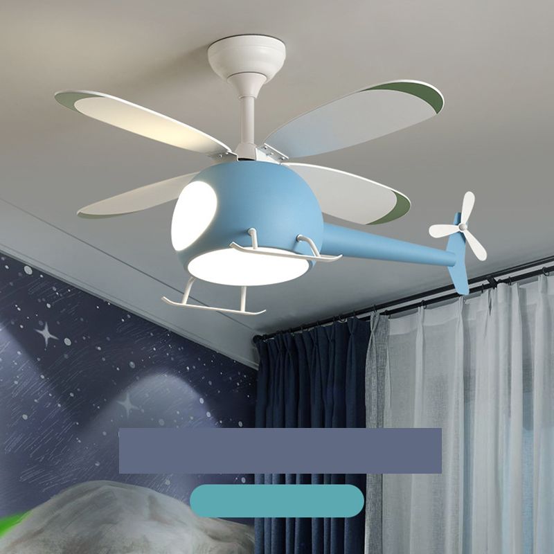 Hélicoptère à 4 lames Éclairage de ventilateur d'enfants Style de style métal LED LED PLADIER SEMI FLUX avec télécommande