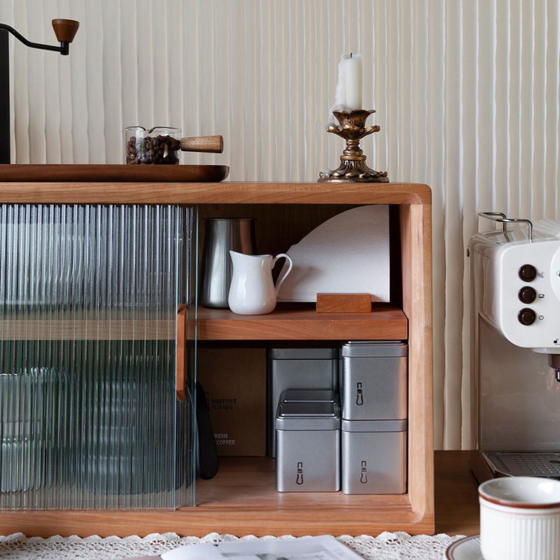 Contemporary Style Solid Wood Storage Sideboard Cabinet with Glass Doors