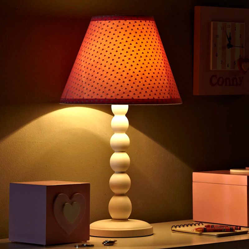 Pink Barrel Shape Desk Light Modern 1 Head Wood Bedroom Table Lamp with Fabric Shade