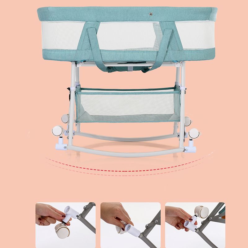 Metal Oval Folding Bedside Crib Gliding and Rocking Crib Cradle for Baby