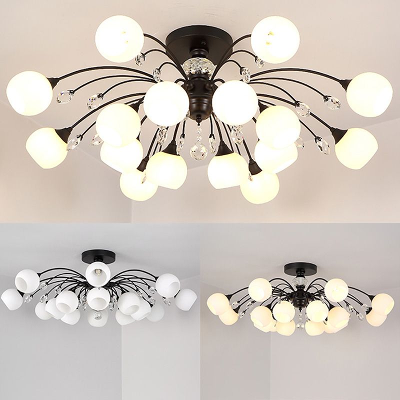 Glass Black Close to Ceiling Lighting Round-Shape Traditional Ceiling Mounted Fixture