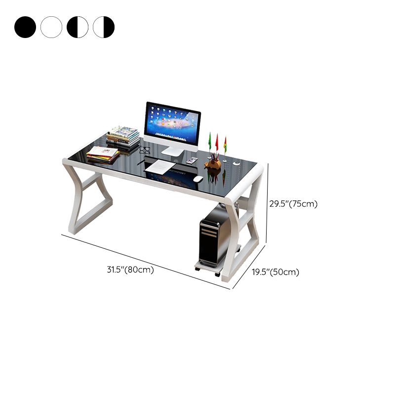 Toughened Glass Computer Desk Rectangular Shape Task Desk with 2-Legs for Home