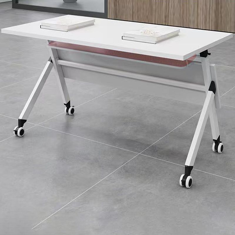 Rectangular Shaped Folding Writing Desk Wood with Metal Legs in White