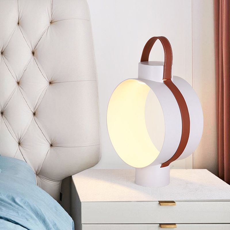 White Finish Circular Night Table Light Simplicity LED Metallic Nightstand Lighting for Bedside