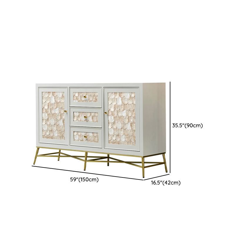 White Engineered Wood Buffet Stand Gold Base Sideboard Cabinet with Storage