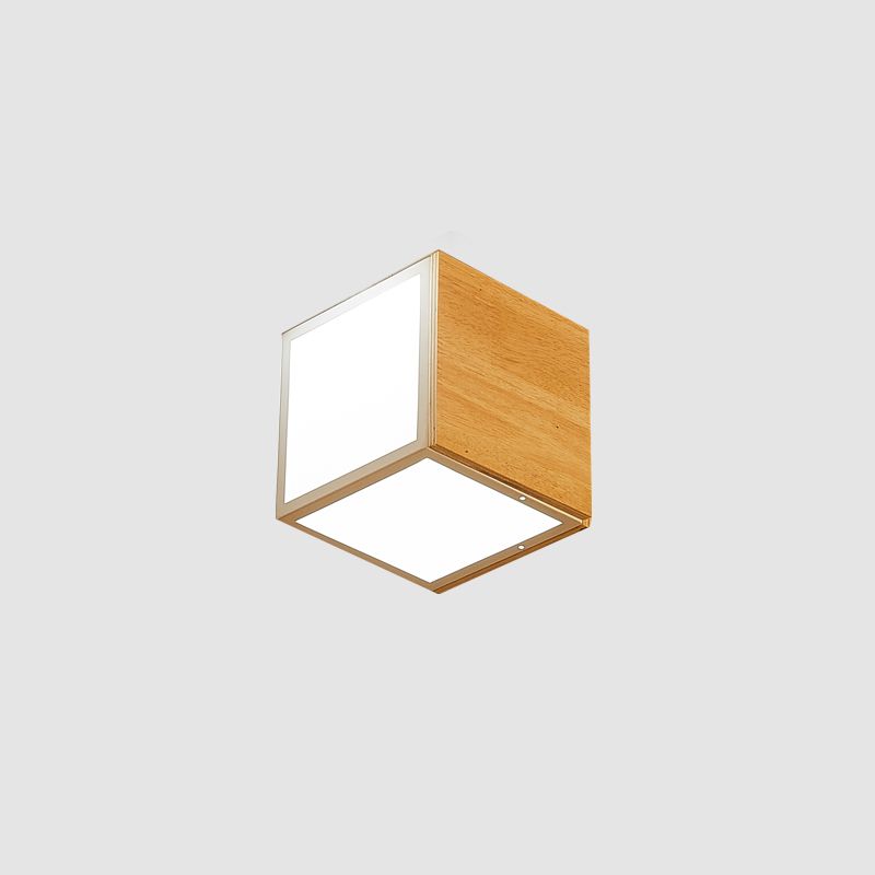 Cube Flush Ceiling Light Modern Wooden Beige Flush Mount Lighting Fixture for Bedroom