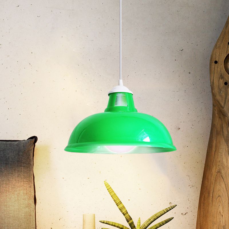 Vintage Bowl Shade Pendant Light 1 lamp Acryl plafondarmatuur Licht met muntpatroon in rood/geel/groen voor restaurant