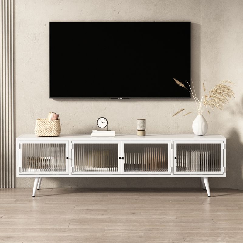 Modern Metal TV Media Stand Enclosed Storage TV Console with Doors for Living Room