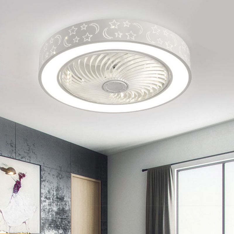 White Cut-Outs Round Fan Lamp Contemporary LED Metal Semi Flush Ceiling Light