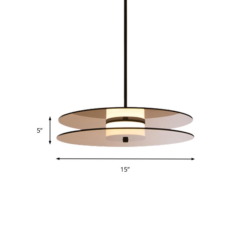 Amber Glass Disc Pendant Lighting with Horizontal/Vertical Design Modern 1 Light Led Hanging Lamp Fixture