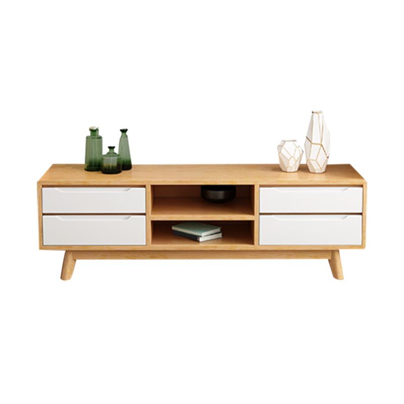 Contemporary Rubber Wood TV Console Open Storage TV Media Stand for Living Room