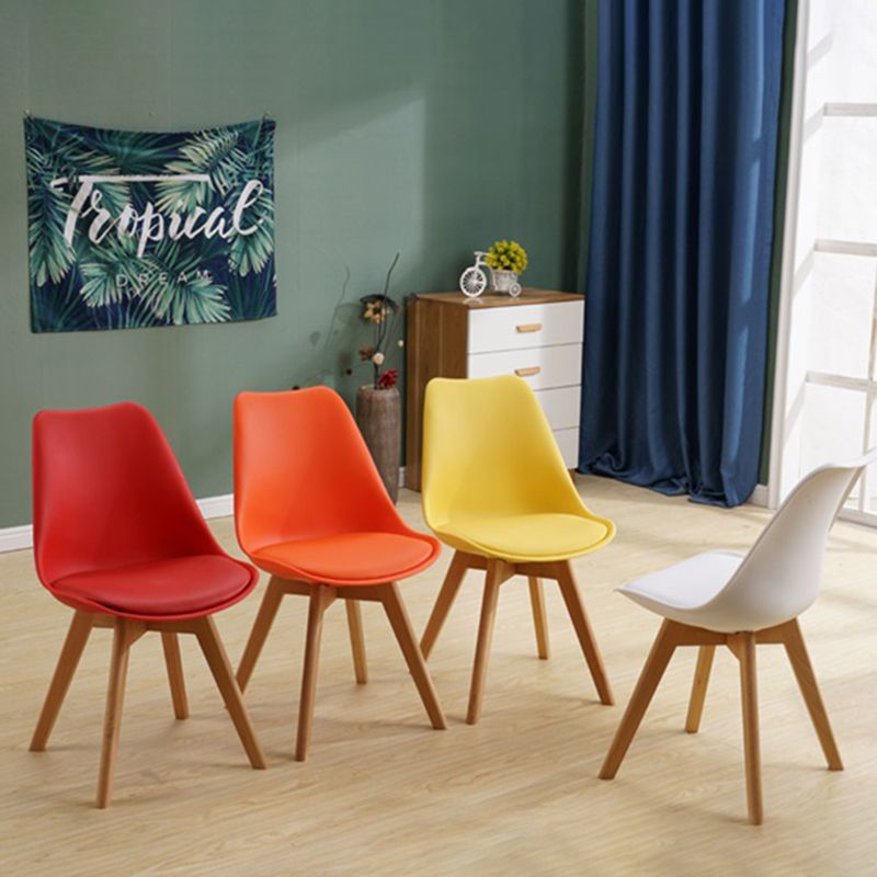 Scandinavian Restaurant Wood Side Chair Colorful Solid Back Dining Chair