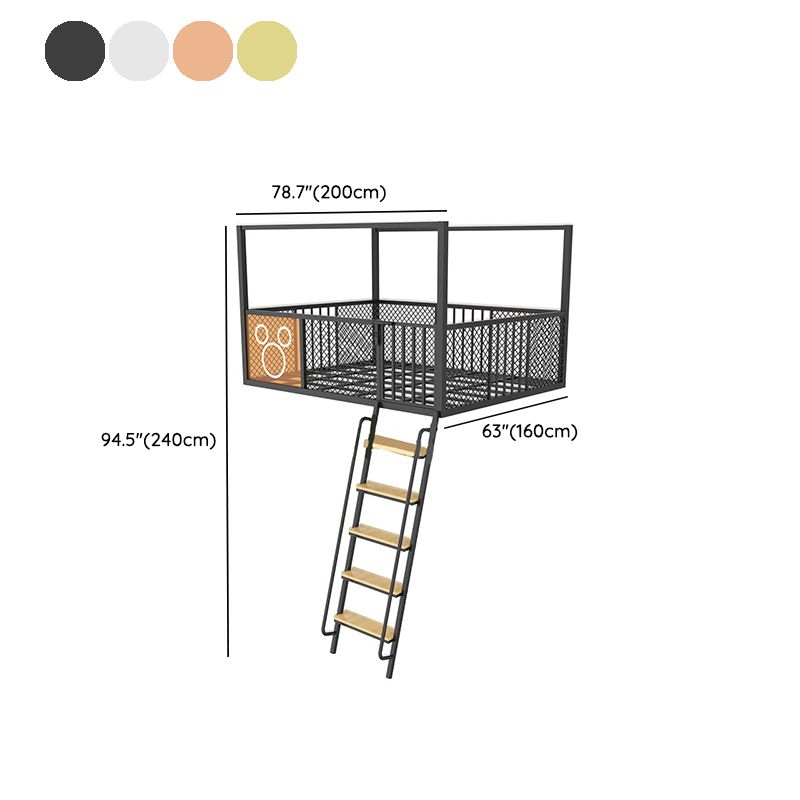 High Loft Bed with Guardrails Metal Built-In Ladder Open Frame Bed