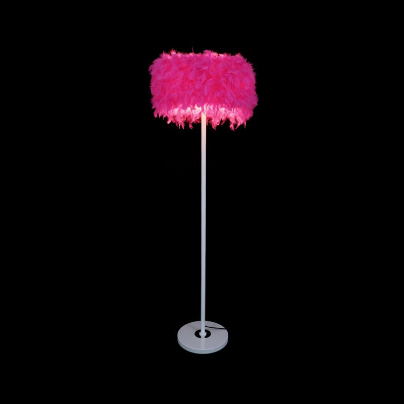 Burgundy/Purple/Pink Drum Floor Light Minimalistic 1-Bulb Feather Standing Floor Lamp for Living Room