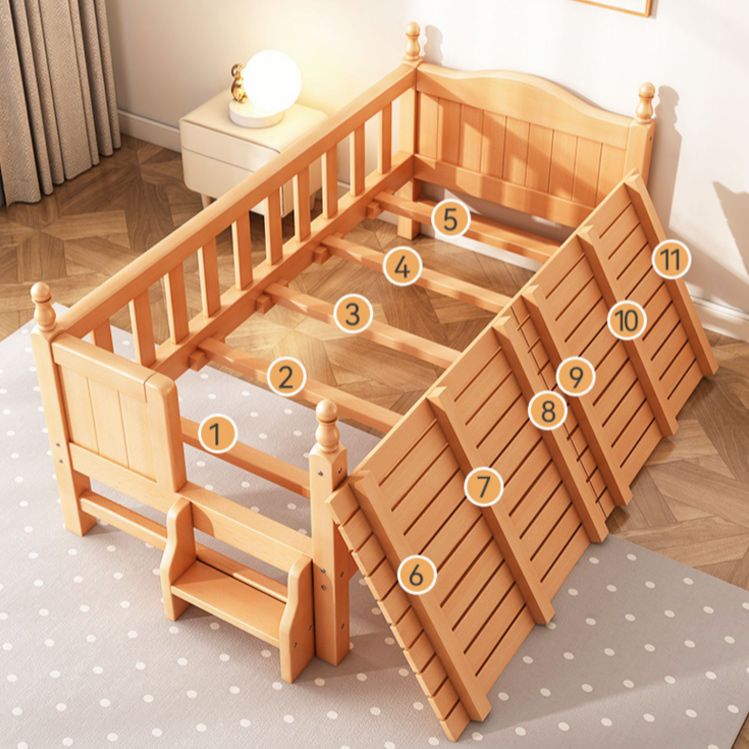 Traditional Solid Wood Nursery Bed Natural Baby Crib with Guardrail