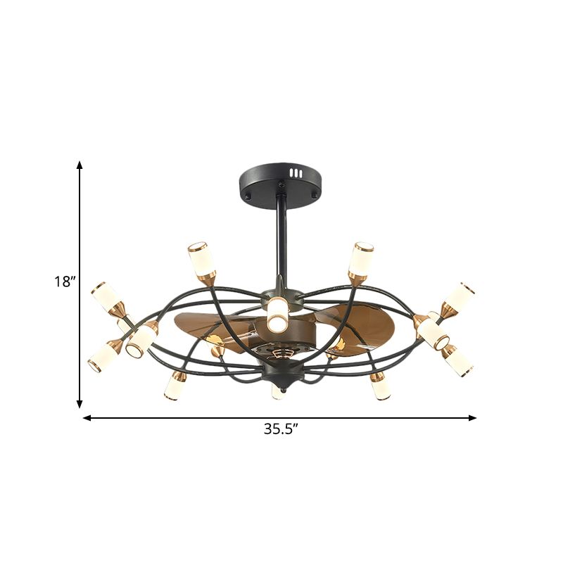 Gebogen arm metalen semi-spoelmontage eigentijdse 16-head 35,5 "breed zwart ventilatorlicht met 3 bruine messen