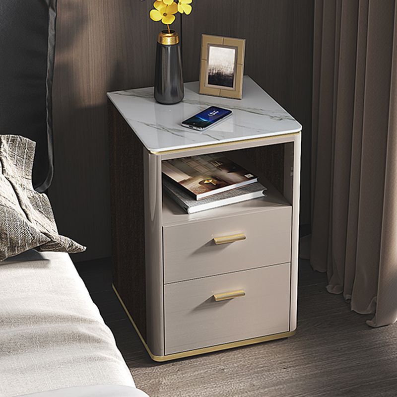 Stone Bed Nightstand Classic Glam Accent Table Nightstand for Bedroom