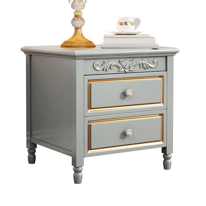 2 Drawers Grey Wood Nightstand Traditional Solid Wood Night Table