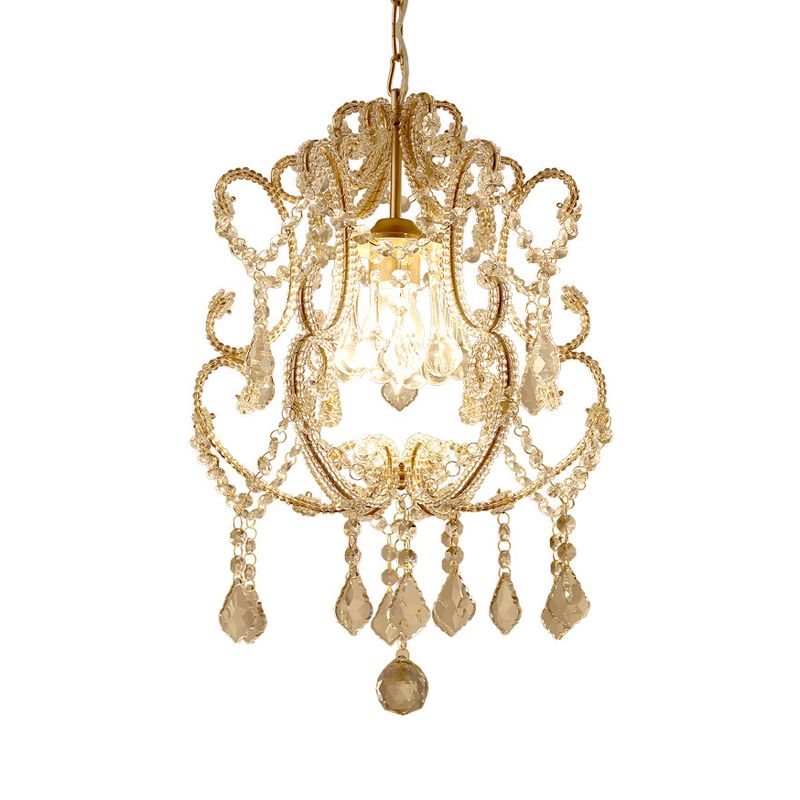 Brass Laser-Cut Pendant Lamp Modernism Crystal 1 Head Hanging Light Fixture for Living Room