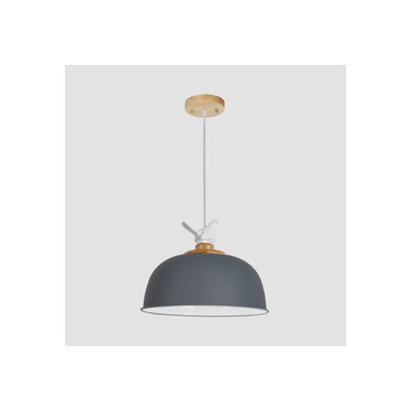 Nordic Hemispherical Hanging Pendant Light 1 Light Aluminum Suspension Light with Bird for Balcony