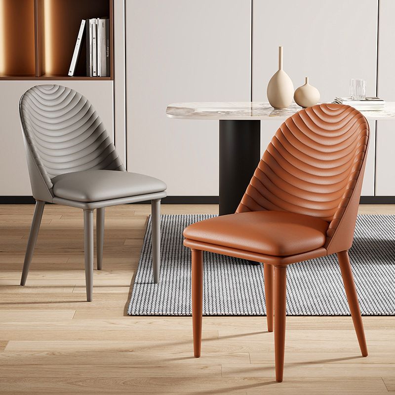 Minimalist Armless Solid Back Chair Leather Dining Side Chair