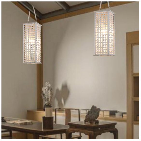 Style contemporain Rectangular Pendant Lighting Bamboo 14 "/19.5" LAME DE DINATION DE LA LIGHTE DE LA LIGHT