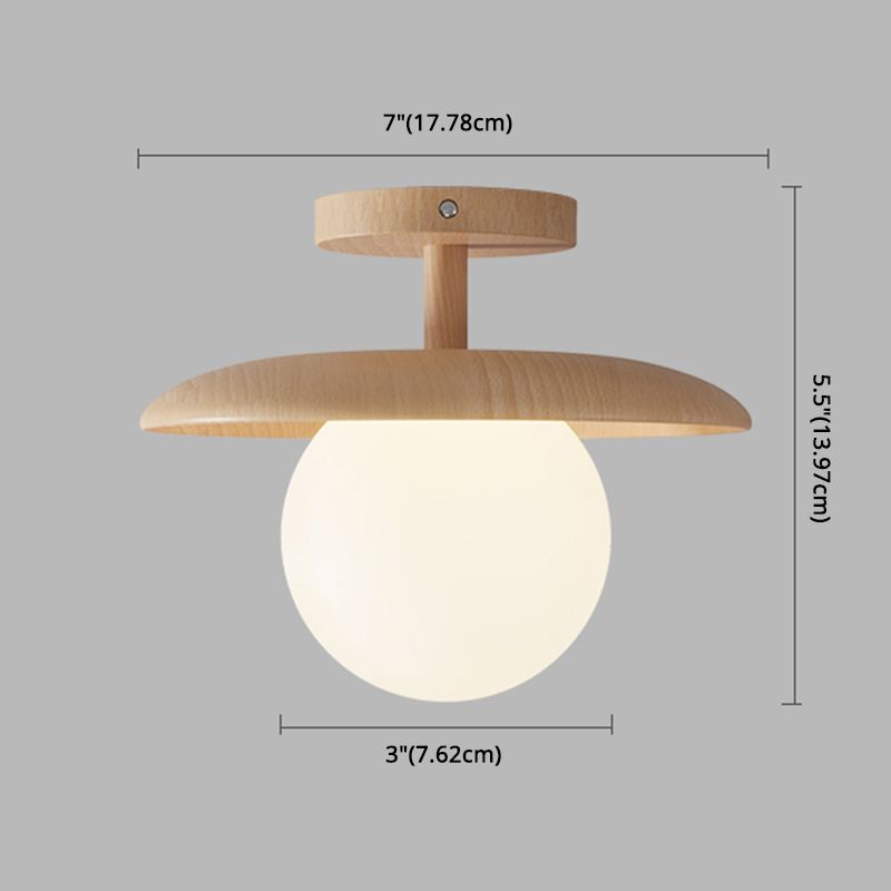 Circular Aisle Semi Mount Lighting Wooden Contemporary Semi Flush Light Fixture in Wood