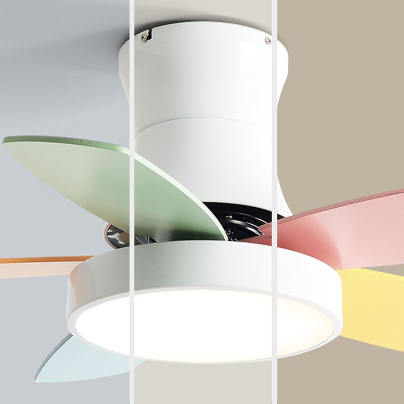 Frequency Conversion LED Ceiling Fan Light Macaron Children's Bedroom Semi Flush Light