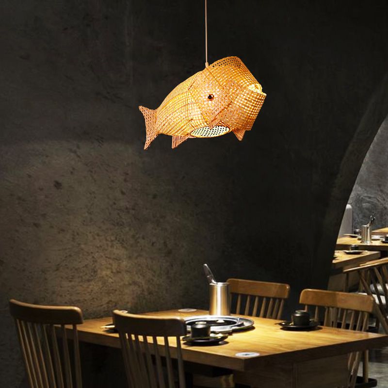 Luce a sospensione giapponese di bambù pesce creativo di pesce a 1 luci a sospensione del soffitto